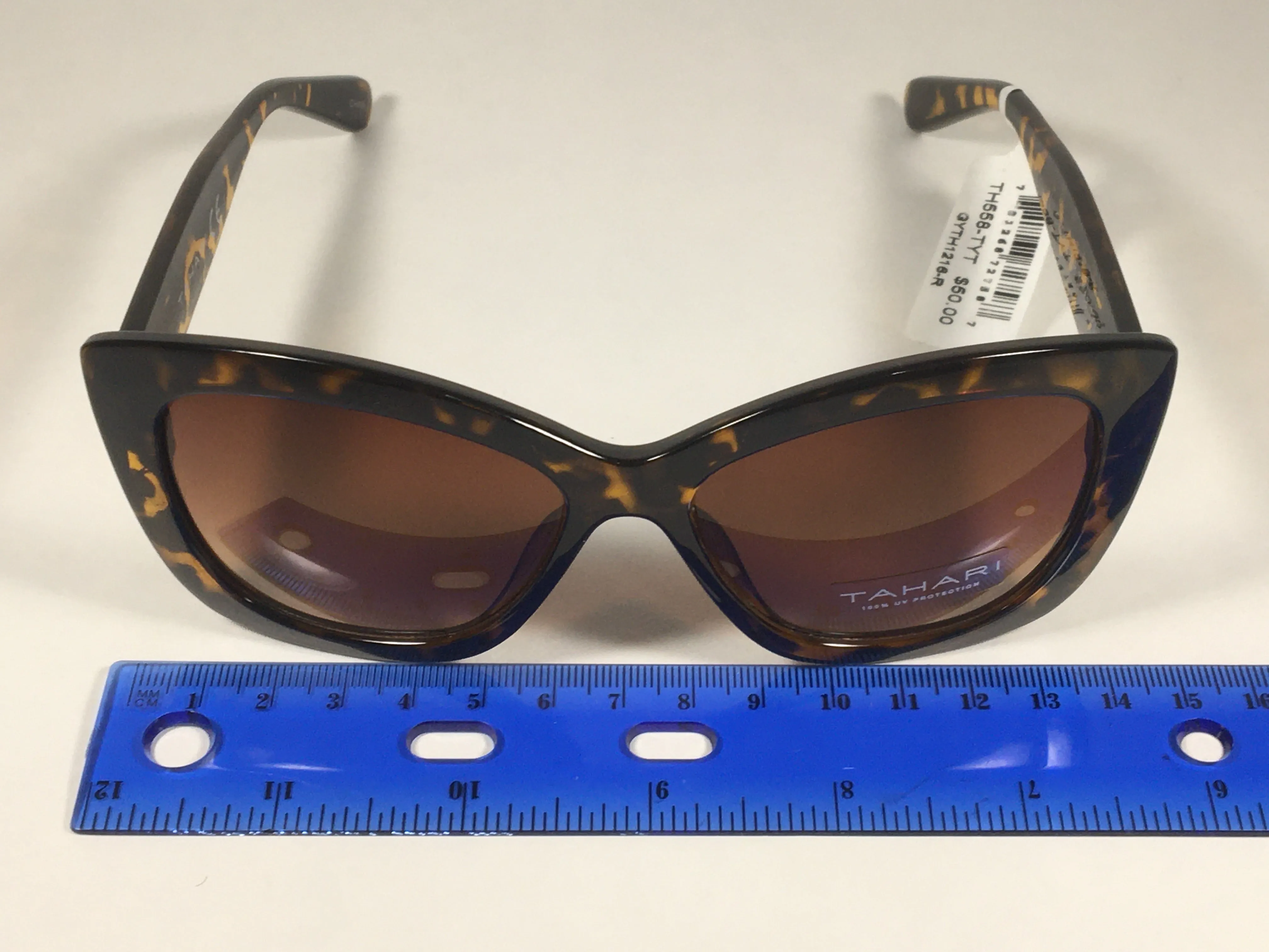 Tahari Large Cat Eye Sunglasses Brown Yellow Tortoise Frame Brown Gradient Lens TH558 TYT