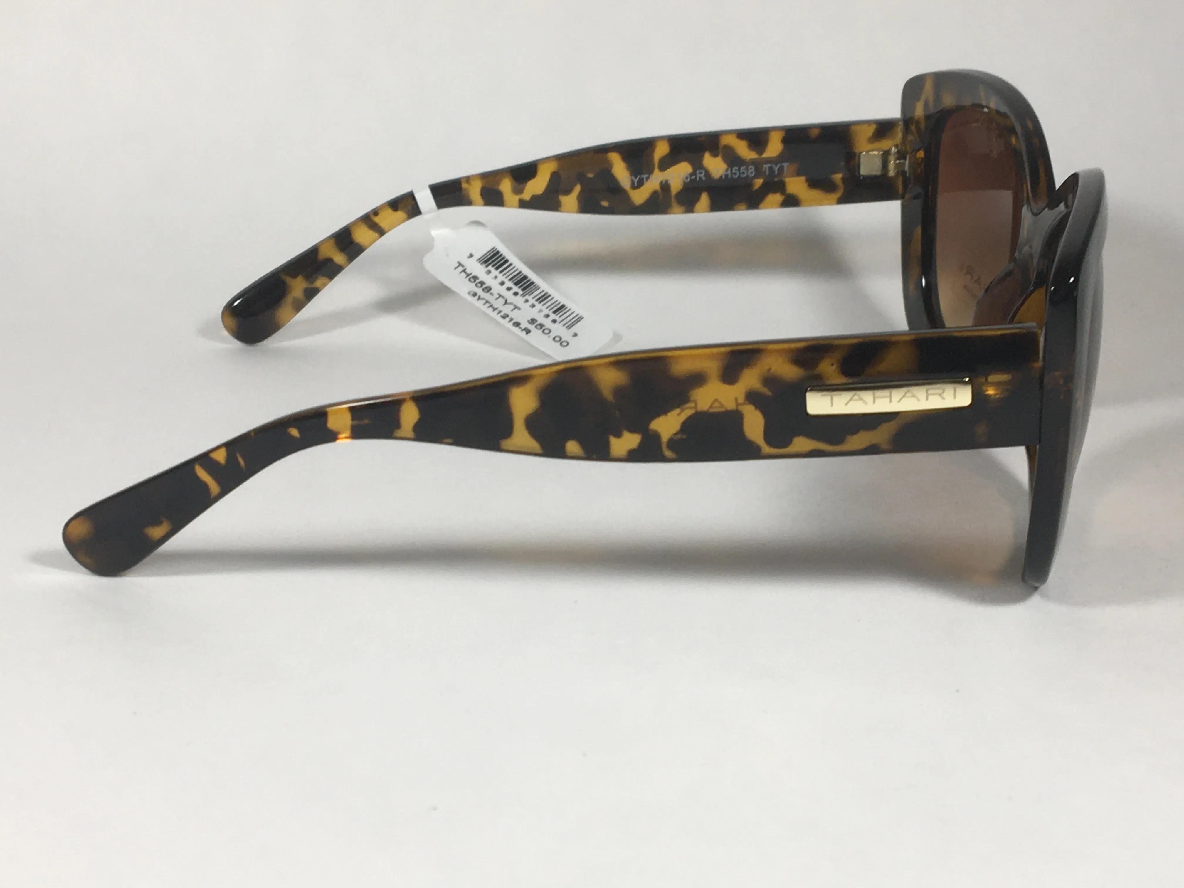 Tahari Large Cat Eye Sunglasses Brown Yellow Tortoise Frame Brown Gradient Lens TH558 TYT