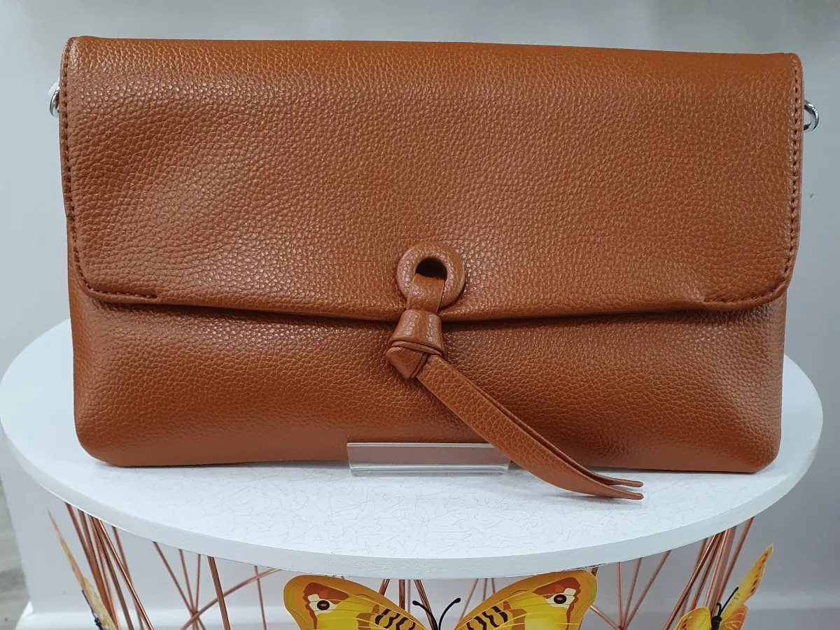 Tan Soft Faux Leather Clutch Bag