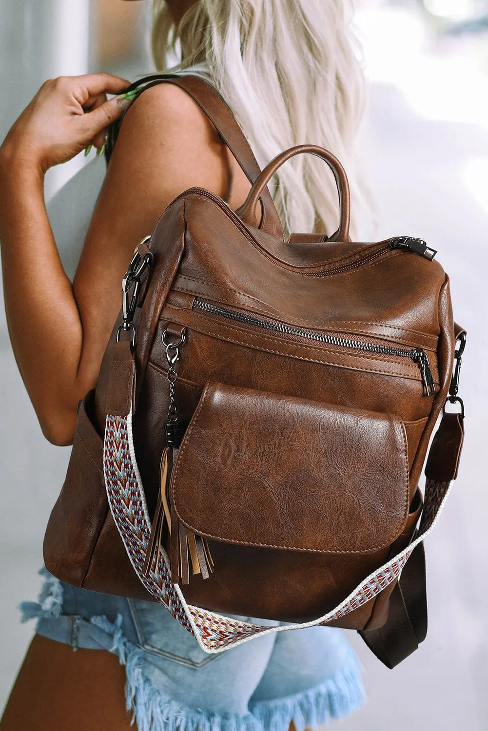 Tassel Retro Brown Backpack