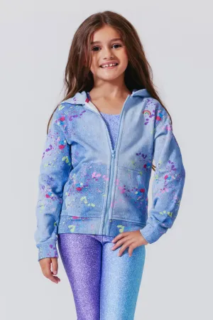 TEREZ- Girls Oversized Zip Hoodie in Denim Paint Splatter