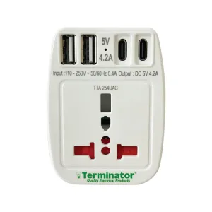 Terminator Multipin Universal Travel Adaptor With 4 USB - TTA 254UAC