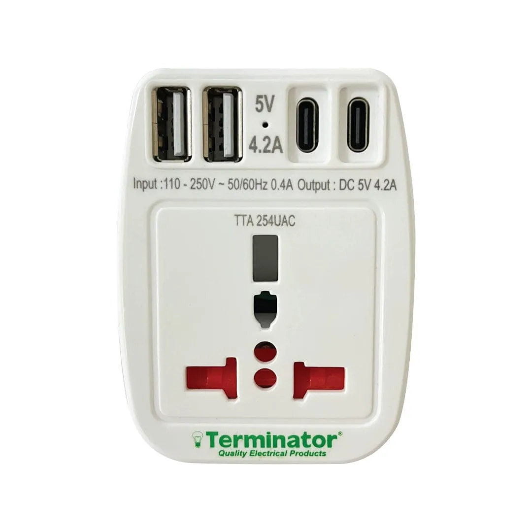 Terminator Multipin Universal Travel Adaptor With 4 USB - TTA 254UAC