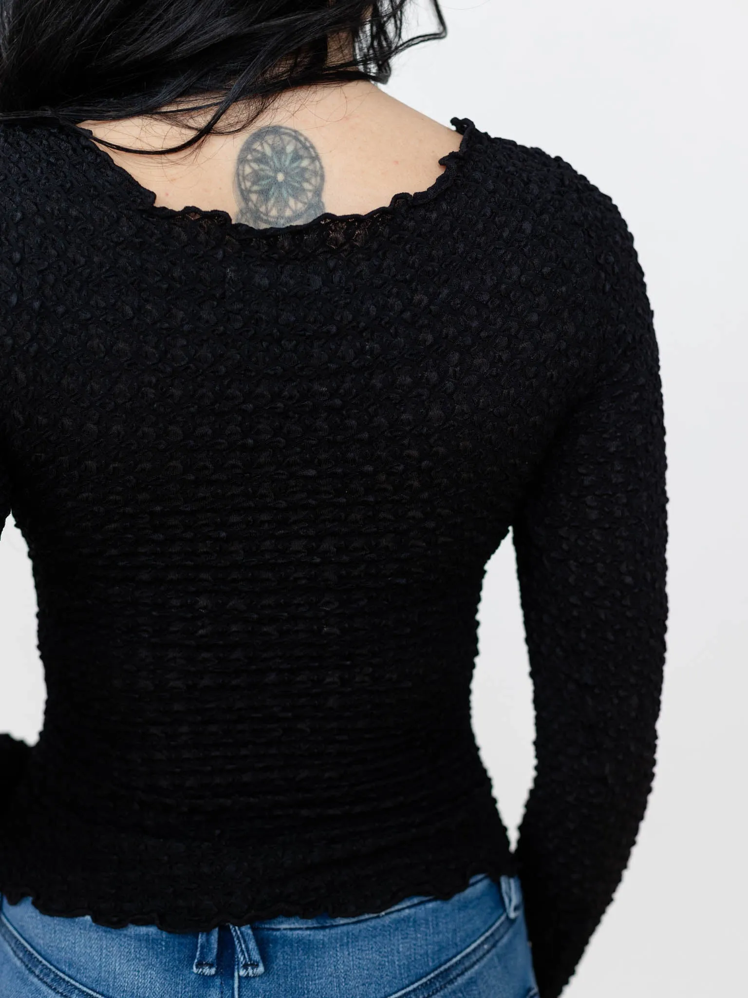 Textured V-Neck Bodycon Top