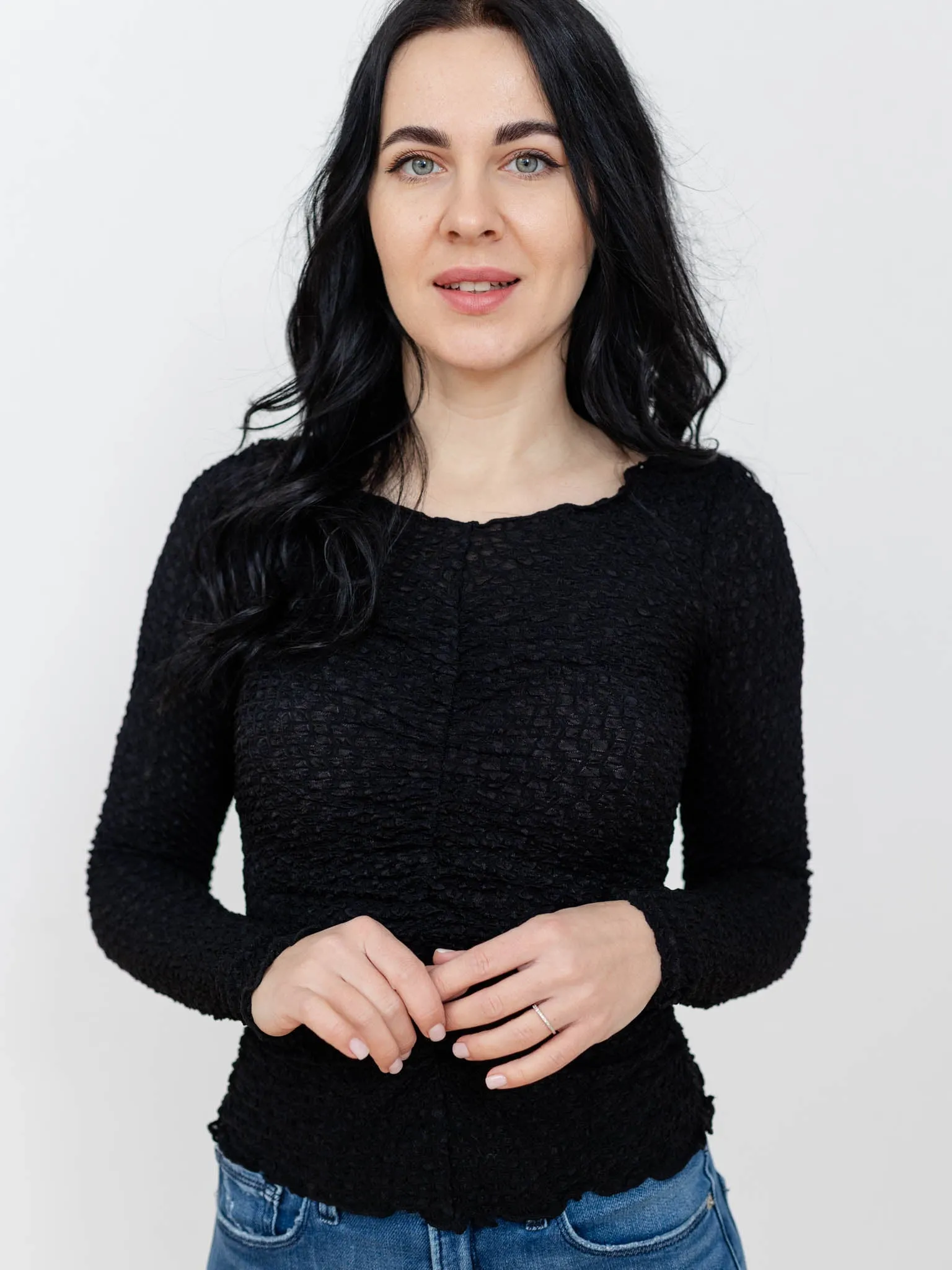 Textured V-Neck Bodycon Top