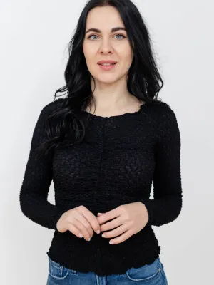 Textured V-Neck Bodycon Top