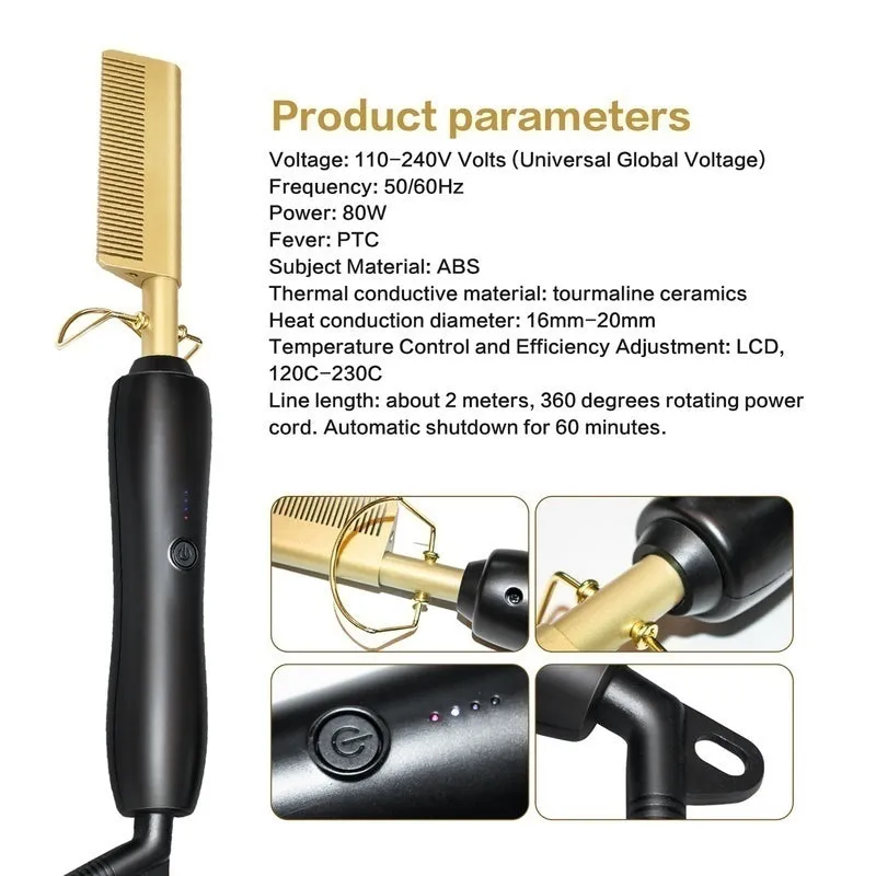 Titanium Alloy Hair Curls Electric Comb Iron Straighten&Curling Hairstyle Tool，Gold
