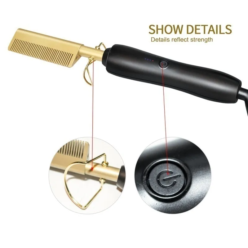 Titanium Alloy Hair Curls Electric Comb Iron Straighten&Curling Hairstyle Tool，Gold