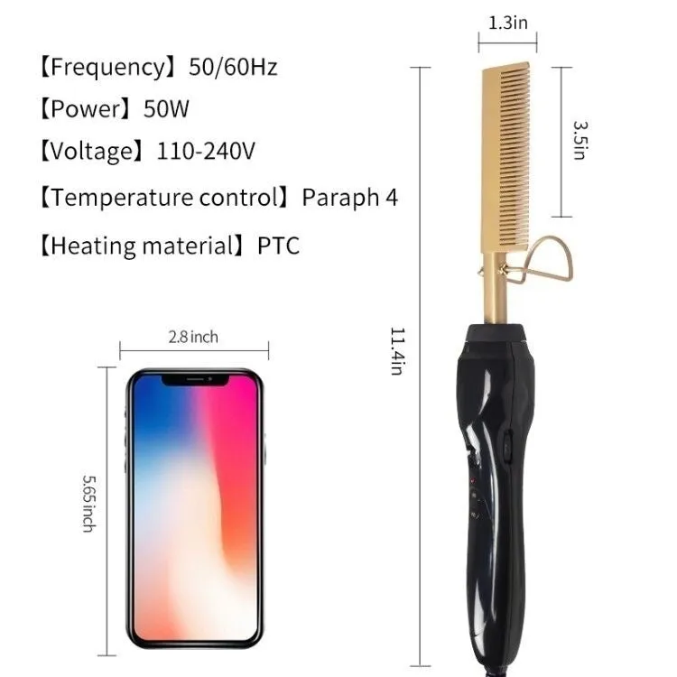 Titanium Alloy Hair Curls Electric Comb Iron Straighten&Curling Hairstyle Tool，Gold