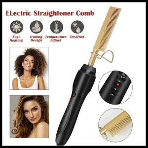 Titanium Alloy Hair Curls Electric Comb Iron Straighten&Curling Hairstyle Tool，Gold