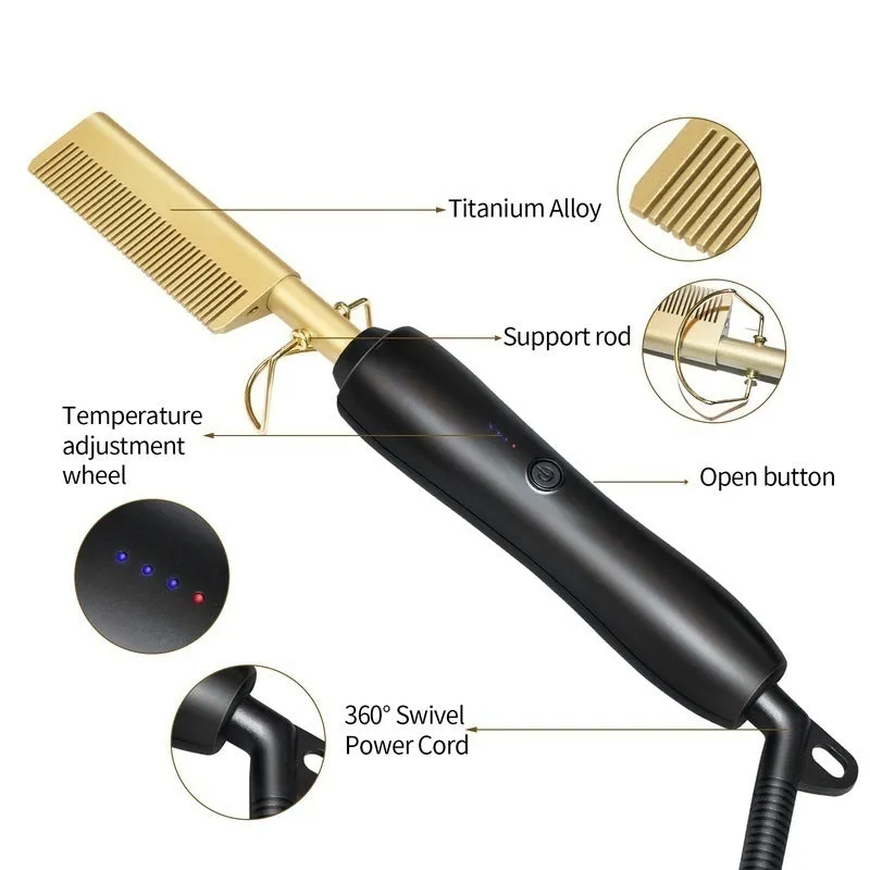 Titanium Alloy Hair Curls Electric Comb Iron Straighten&Curling Hairstyle Tool，Gold