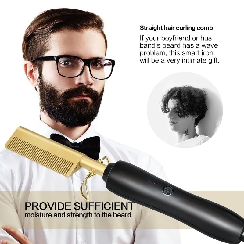 Titanium Alloy Hair Curls Electric Comb Iron Straighten&Curling Hairstyle Tool，Gold
