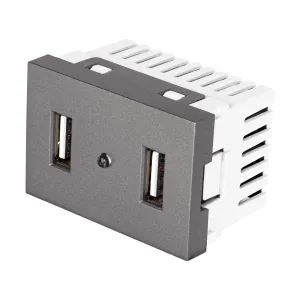 Toma 2 puertos USB acero inox de 1.5 módulos, línea Lisboa, Volteck 47829
