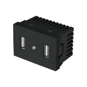 Toma con 2 puertos USB negro de 1.5 módulos, línea Lisboa, Volteck 47882