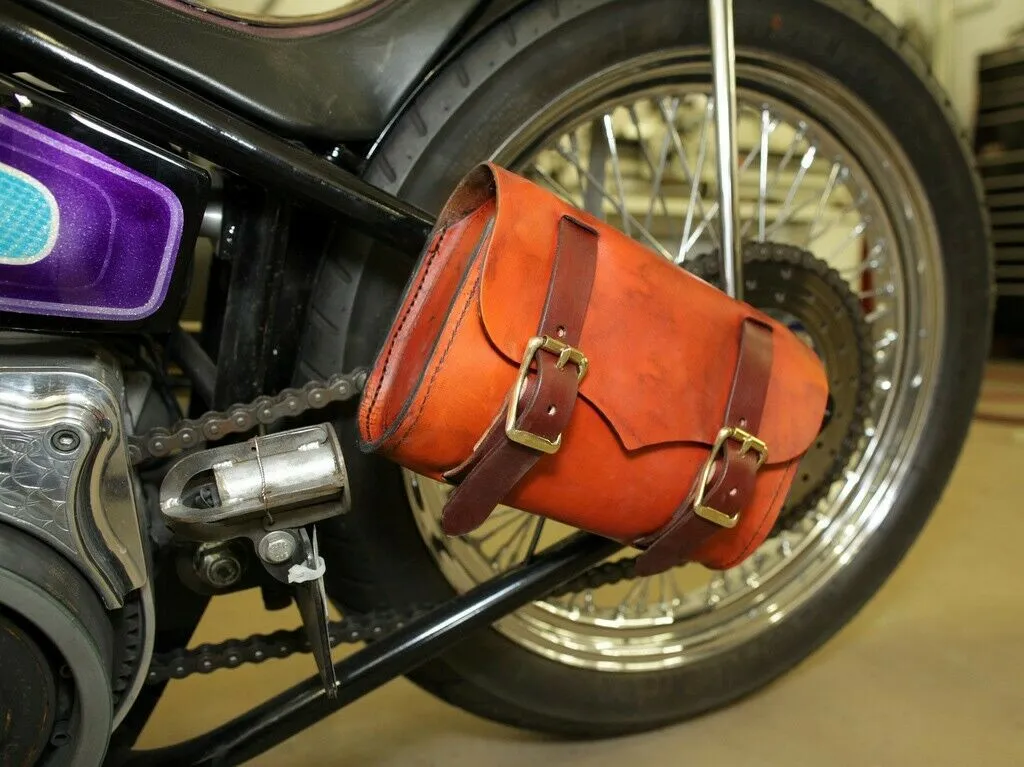 Tool Roll Bag Saddle Chopper Bobber Harley Motorcycle Indian Black & Tan Leather