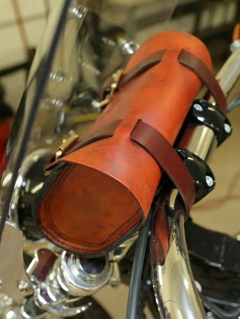 Tool Roll Bag Saddle Chopper Bobber Harley Motorcycle Indian Black & Tan Leather