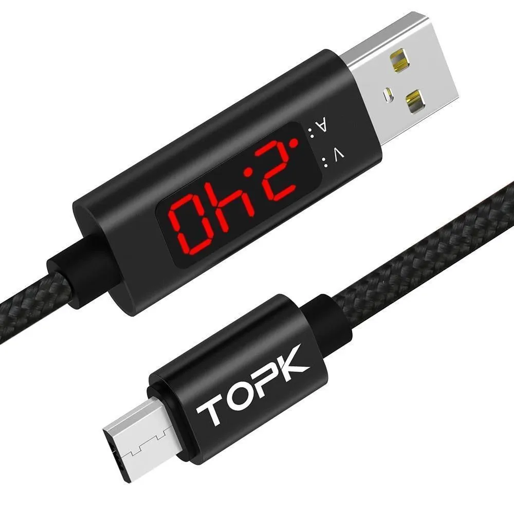 TOPK 3A(Max) Voltage and Current Display Nylon Braided Aluminum Casing