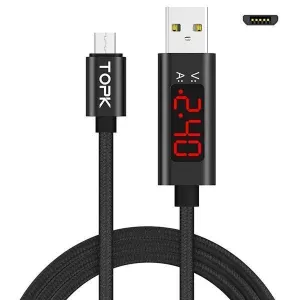 TOPK 3A(Max) Voltage and Current Display Nylon Braided Aluminum Casing