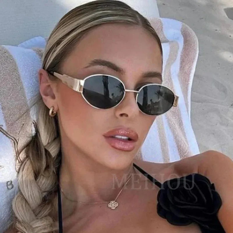 Trendy Oval Sunglasses New Luxury Fashion Metal Frame Sun Glasses Classic Vintage Oval Shades Unisex