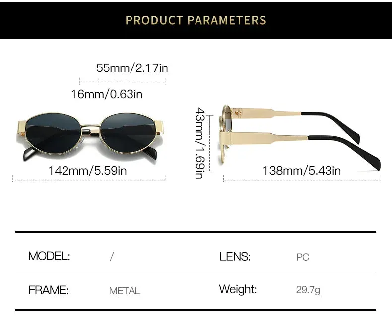 Trendy Oval Sunglasses New Luxury Fashion Metal Frame Sun Glasses Classic Vintage Oval Shades Unisex