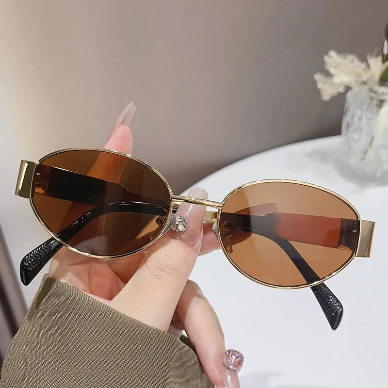 Trendy Oval Sunglasses New Luxury Fashion Metal Frame Sun Glasses Classic Vintage Oval Shades Unisex