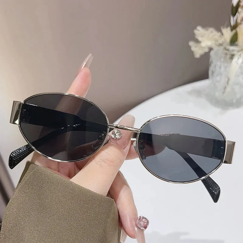 Trendy Oval Sunglasses New Luxury Fashion Metal Frame Sun Glasses Classic Vintage Oval Shades Unisex