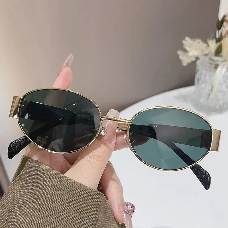 Trendy Oval Sunglasses New Luxury Fashion Metal Frame Sun Glasses Classic Vintage Oval Shades Unisex