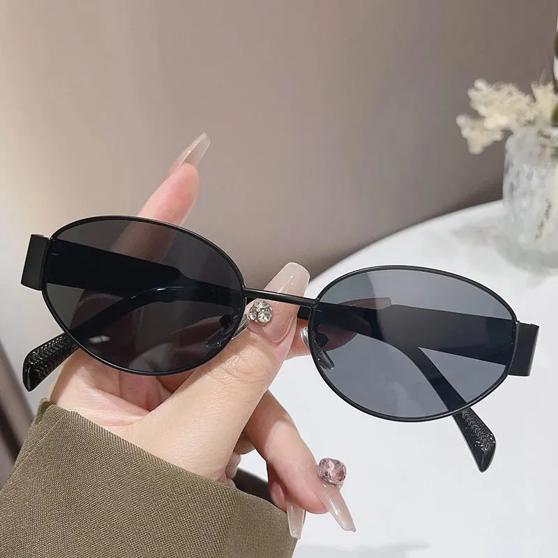 Trendy Oval Sunglasses New Luxury Fashion Metal Frame Sun Glasses Classic Vintage Oval Shades Unisex