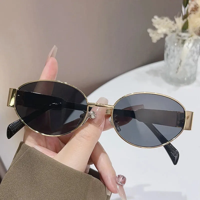 Trendy Oval Sunglasses New Luxury Fashion Metal Frame Sun Glasses Classic Vintage Oval Shades Unisex