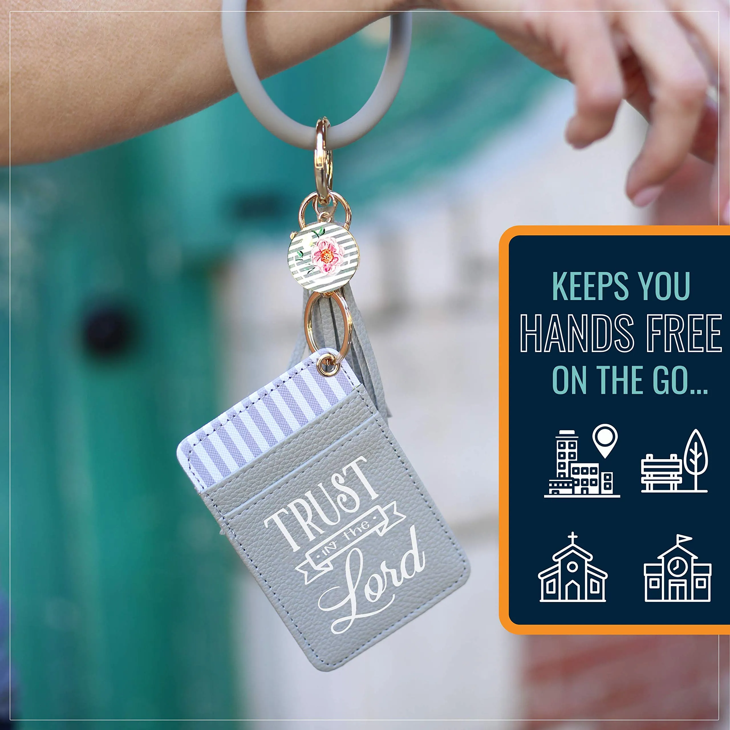 Trust in the Lord Gray Silicone Bracelet Keychain Wallet
