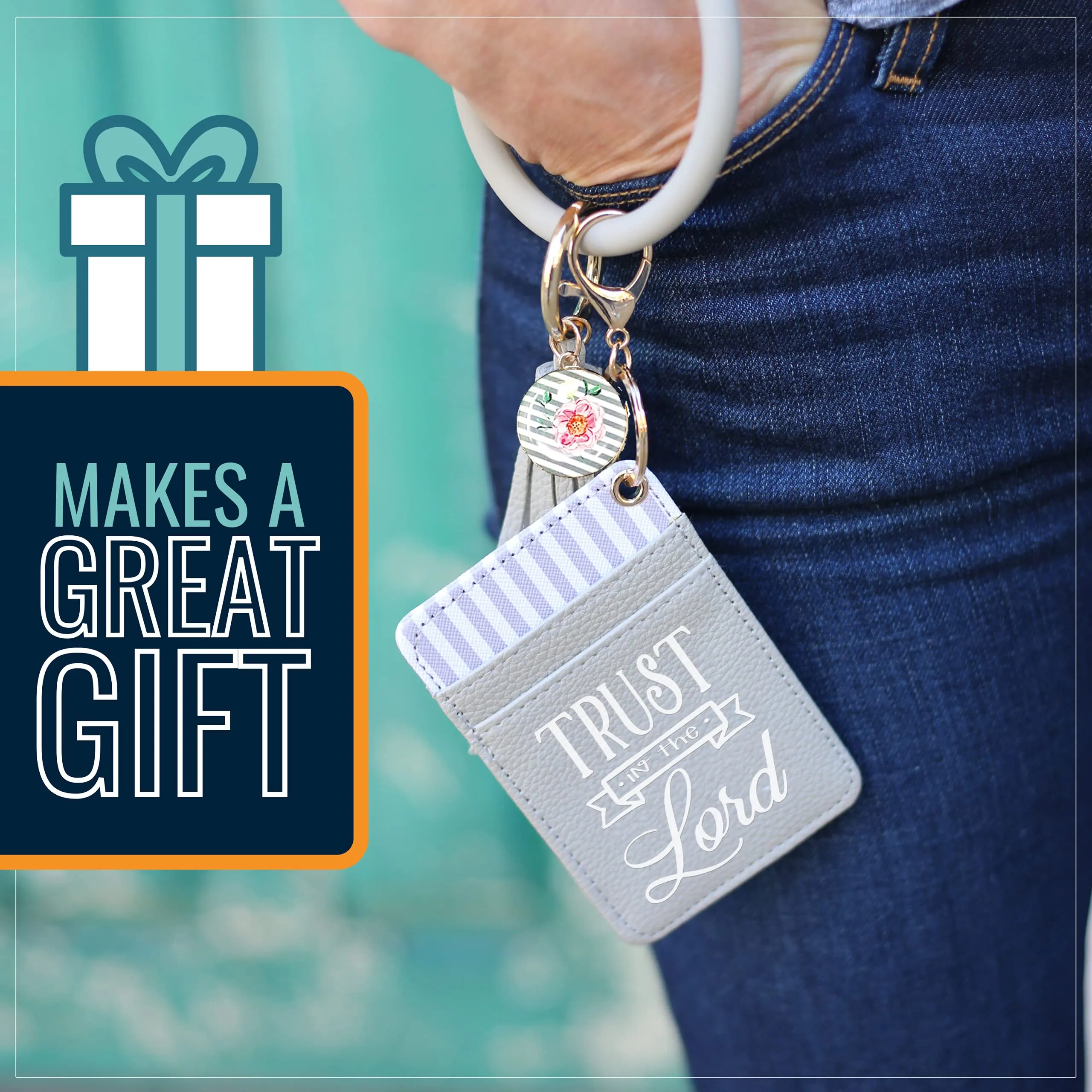 Trust in the Lord Gray Silicone Bracelet Keychain Wallet