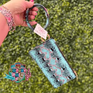 Turquoise Snake Skin Zip Key Ring Wallet