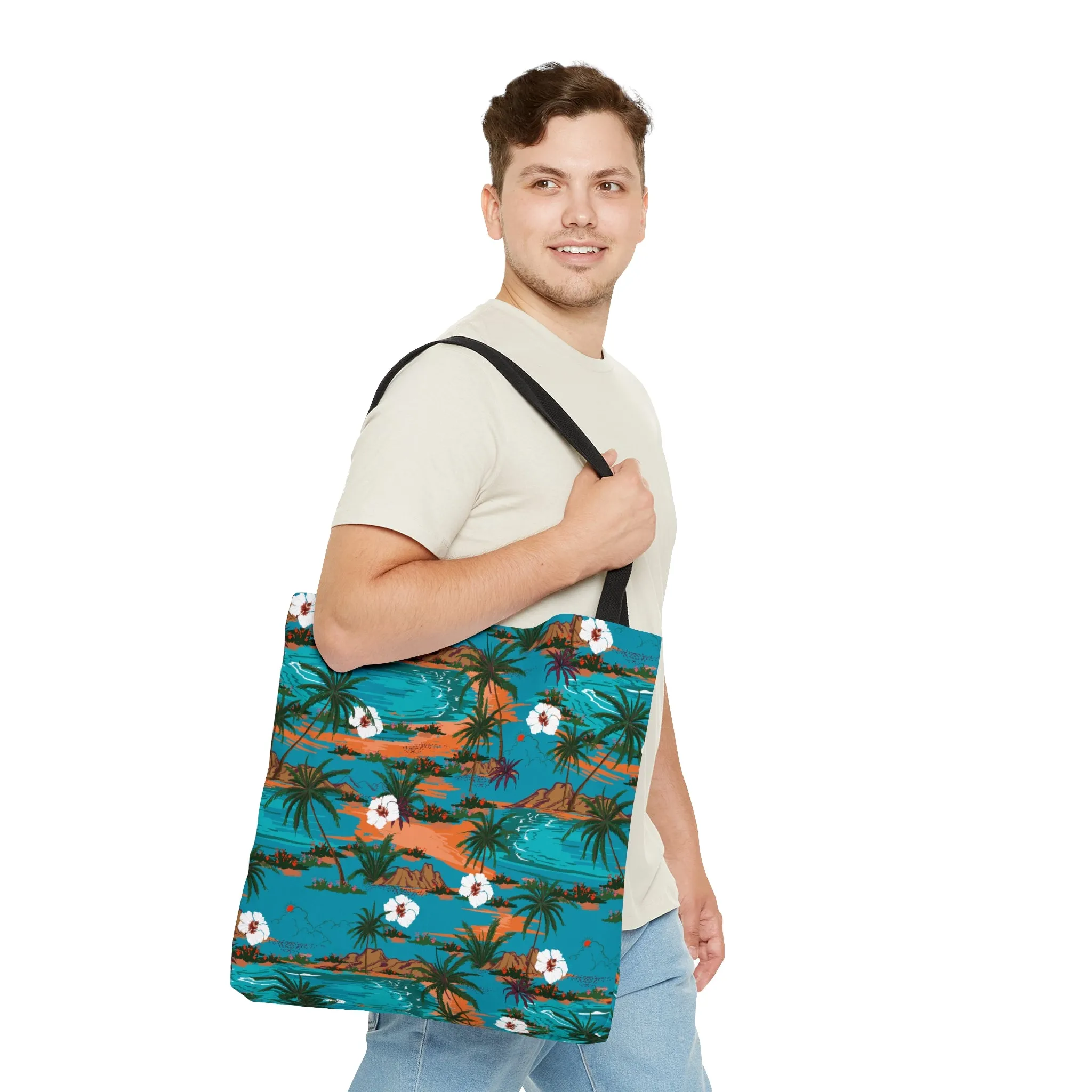 Turquoise Tropical Print Tote Bag