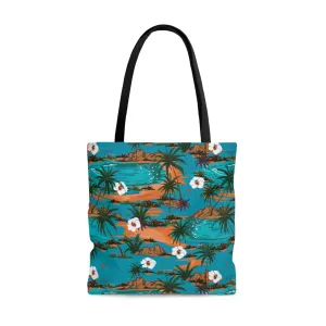 Turquoise Tropical Print Tote Bag