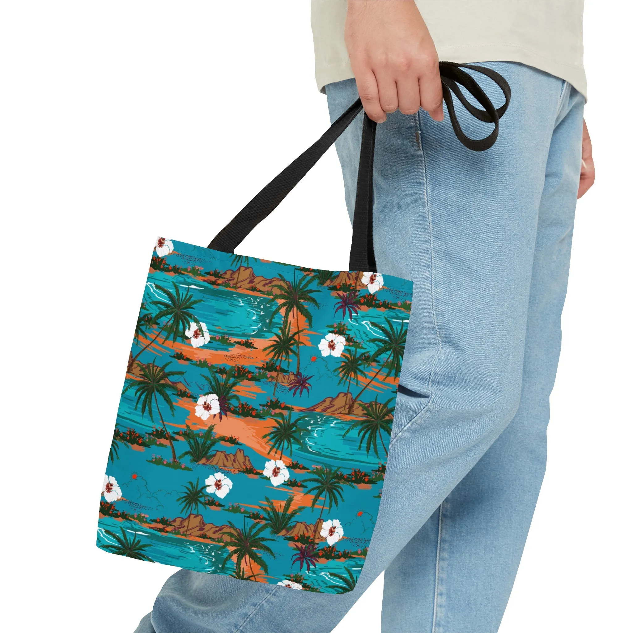 Turquoise Tropical Print Tote Bag