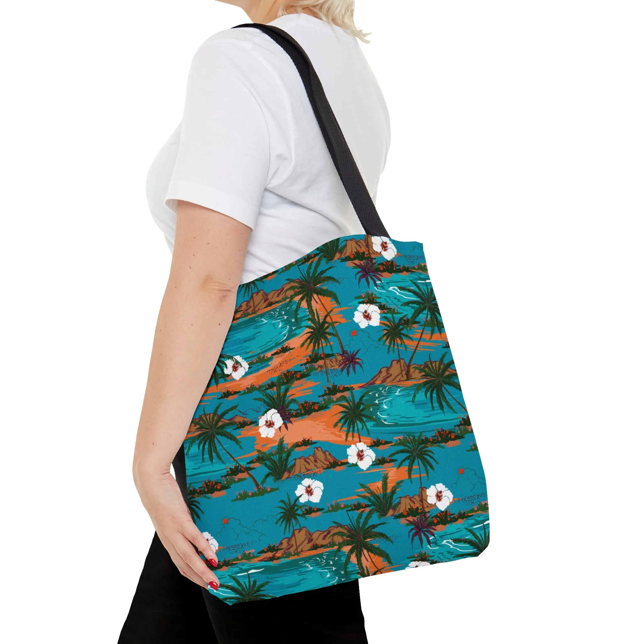 Turquoise Tropical Print Tote Bag