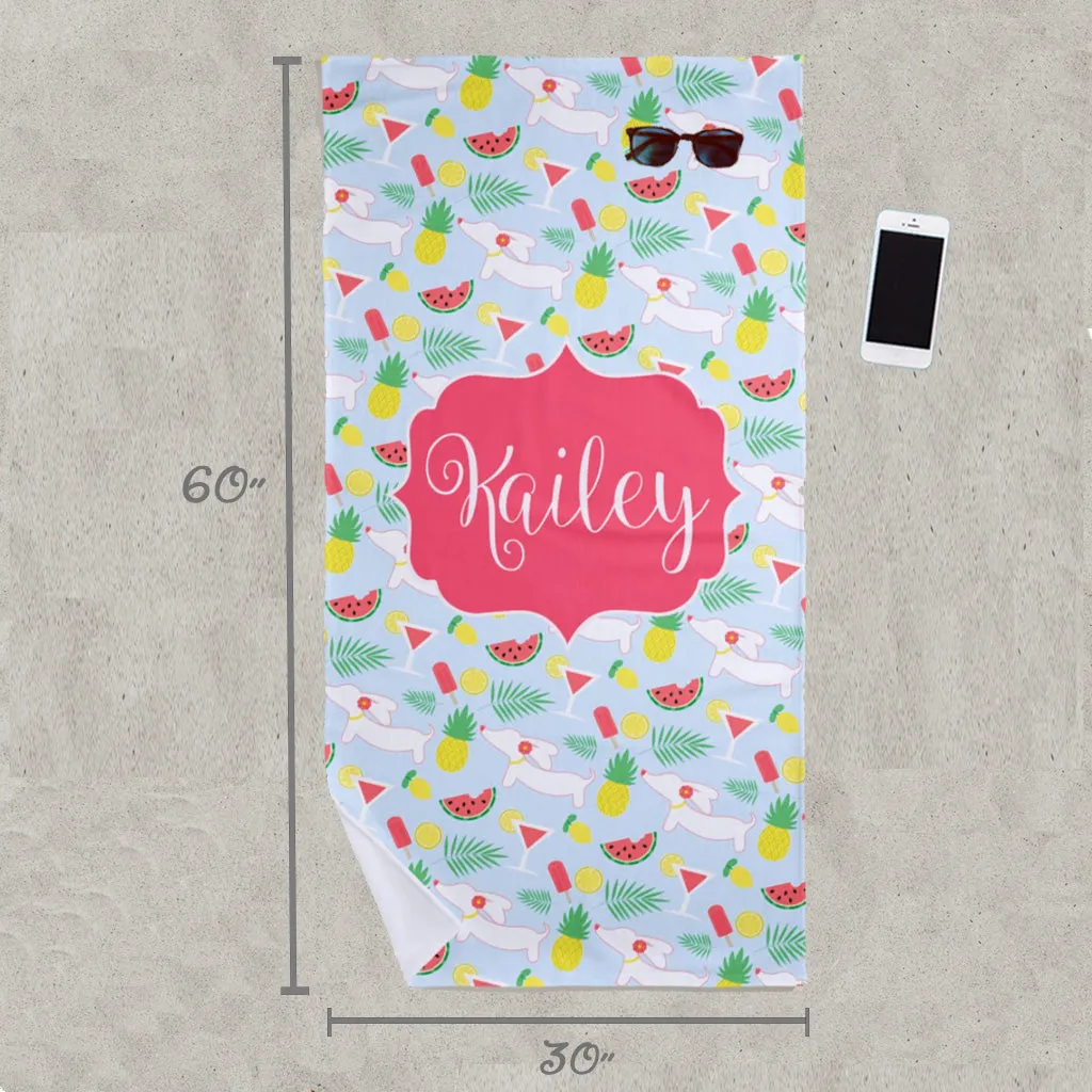 Tutti Frutti Doxie Cutie Beach Towel