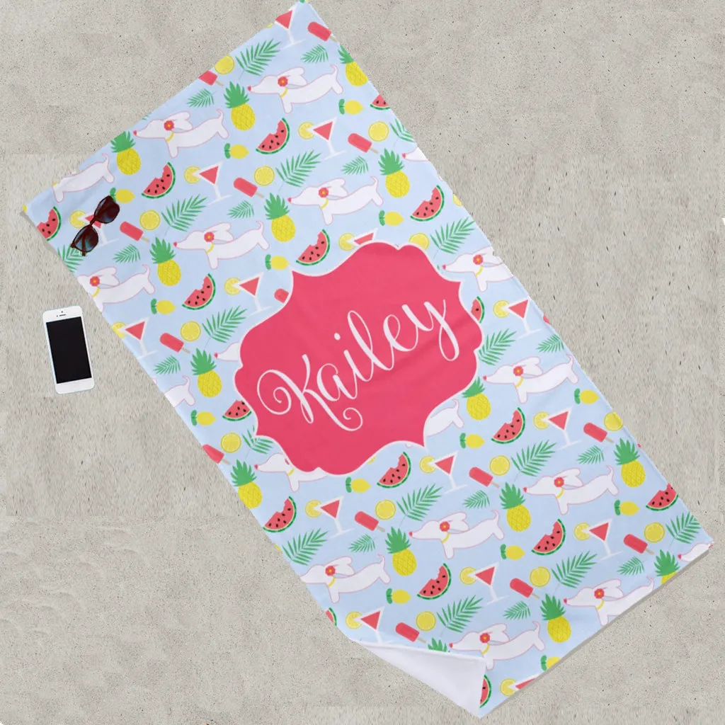Tutti Frutti Doxie Cutie Beach Towel