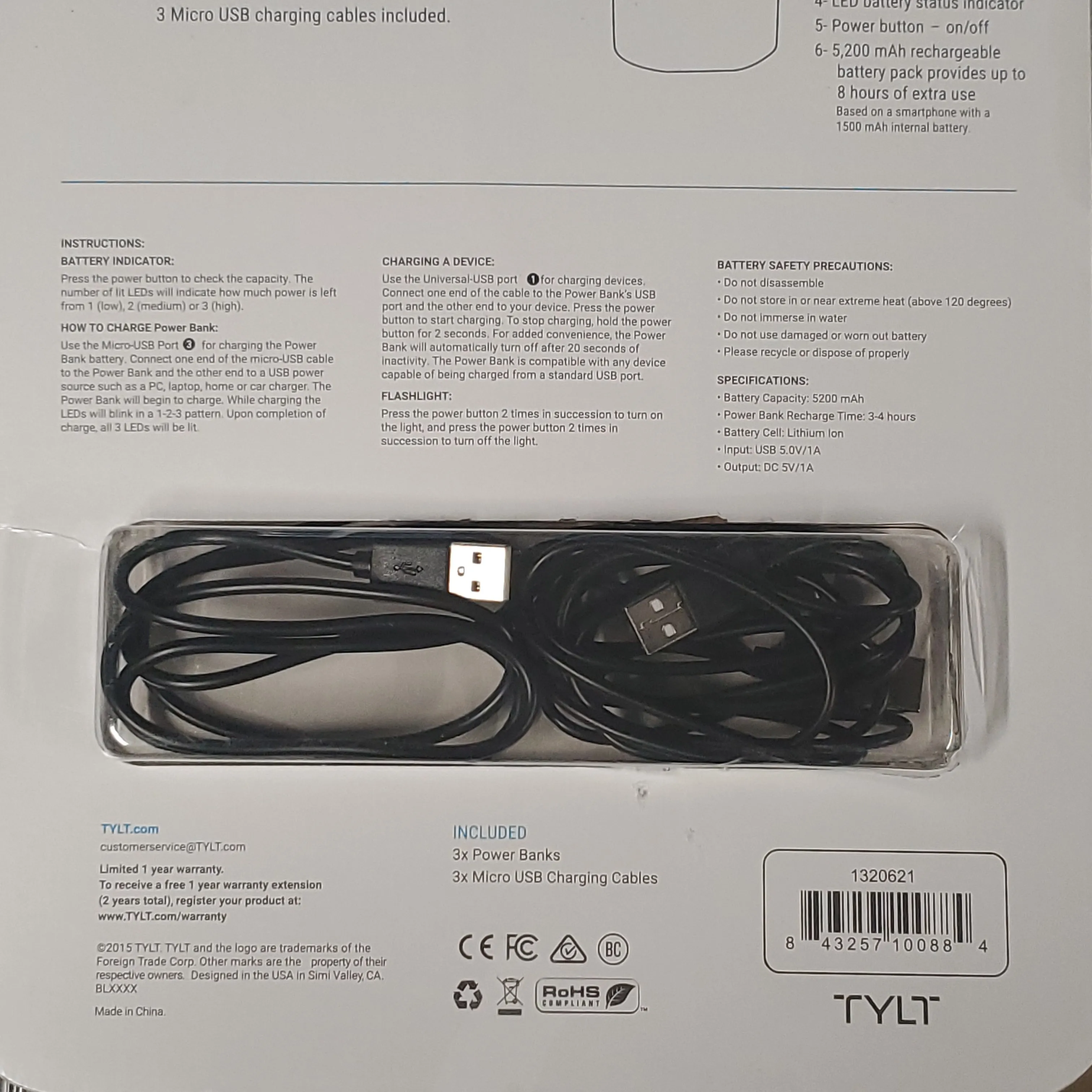 Tylt portable battery 5200 milliamp hour battery packs ap5