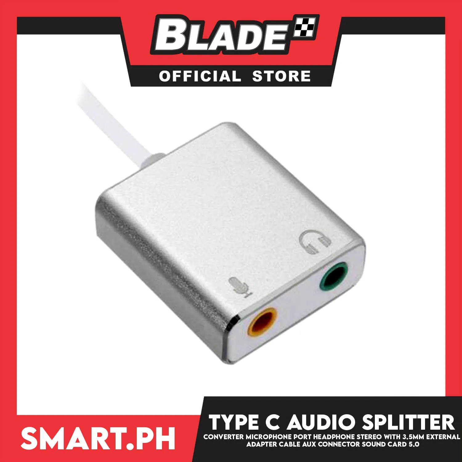Type C Earphone Audio Splitter Converter Audio Microphone Port Headphone Stereo (Silver) With 3.5mm External Adapter Cable Aux Connector Sound Card 5.0