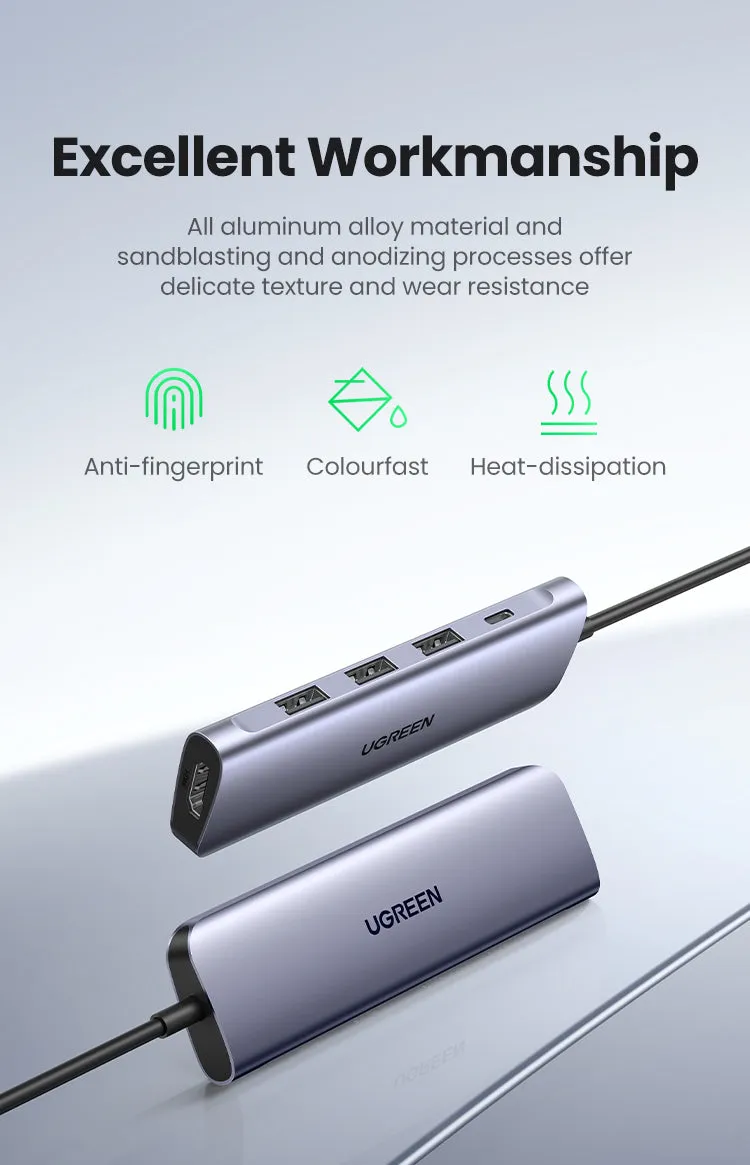 Ugreen USB Type C to HDMI   USB 3.0*3   PD Power Converter CM136