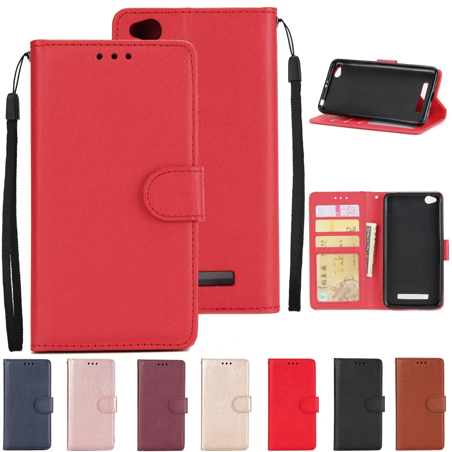 Ultra Slim Shockproof Full Protective Case with Card Wallet Slot for Xiaomi Redmi 4A Red wine