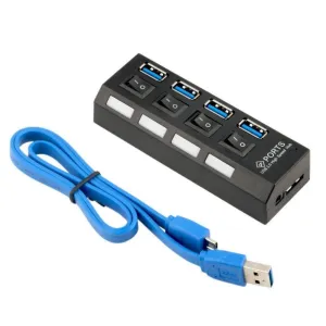 USB 3.0 Hub 4 Ports Super Speed 5Gbps and Hub With on/off Switch For Windows Mac OS Linux