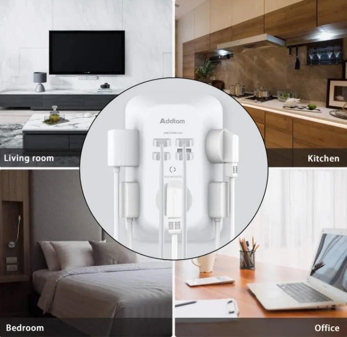 USB Wall Loader 5 Outlet Extender Protector with USB load ports