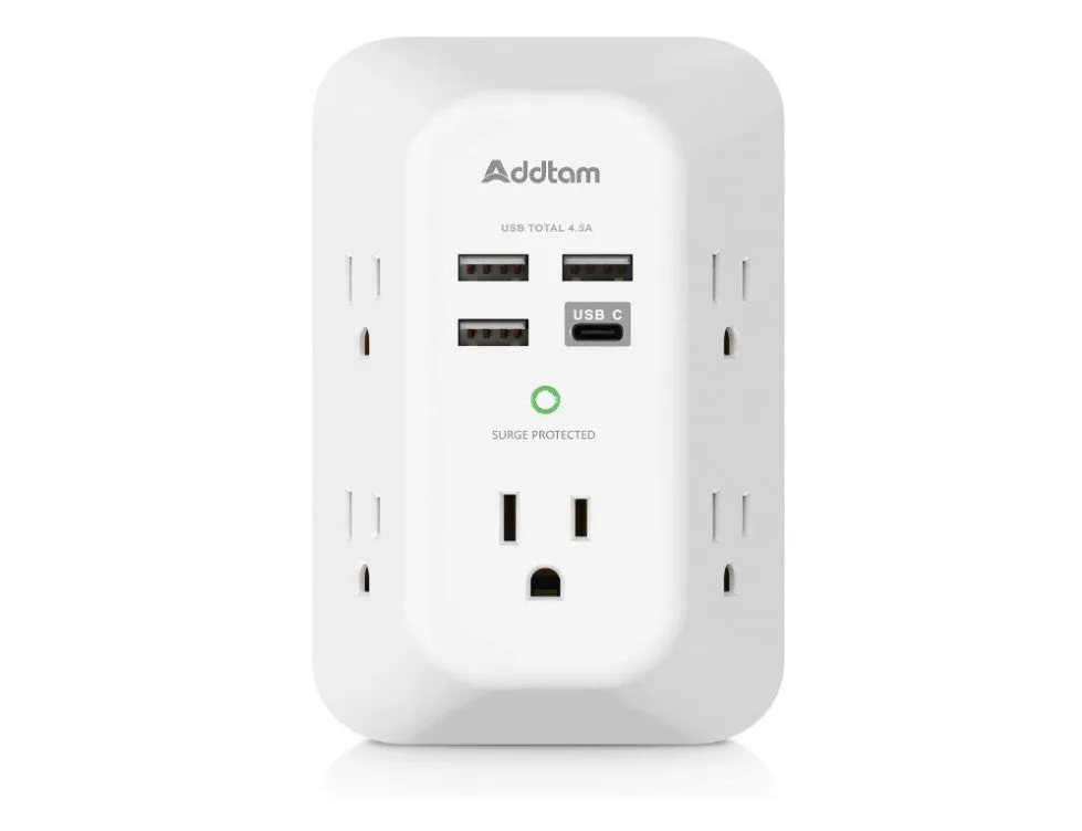 USB Wall Loader 5 Outlet Extender Protector with USB load ports