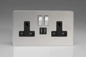 Varilight XDC5U2SBS 13A Socket 2-Gang With USB Polished Chrome Black