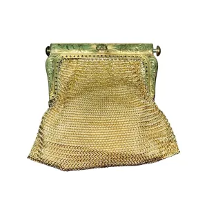 Vintage Medieval Gold-Tone Metal Mesh With Ornate Frame Women’s Coin Purse Sz XS