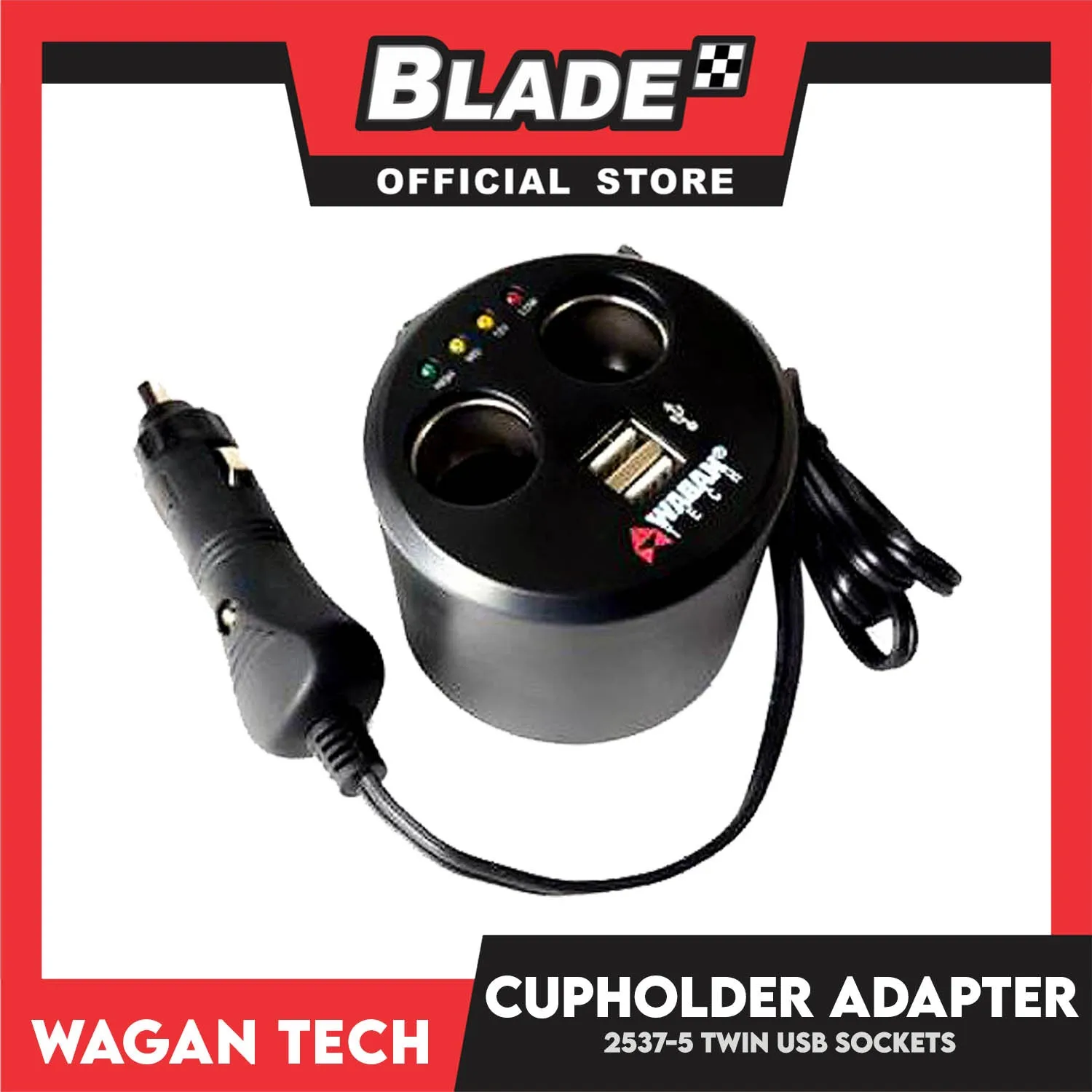 WaganTech 2537-5 Twin USB Sockets Cupholder Adapter