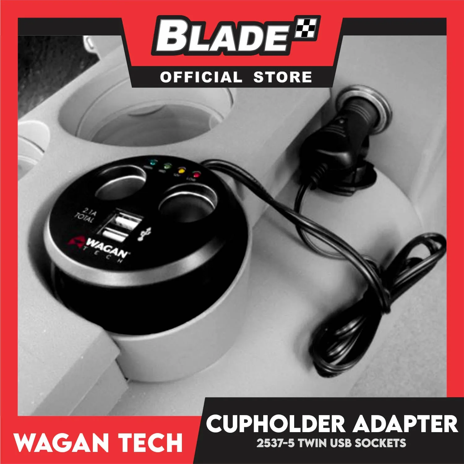 WaganTech 2537-5 Twin USB Sockets Cupholder Adapter