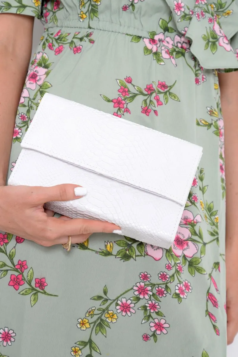 White Faux Croc Clutch Bag - Analiya